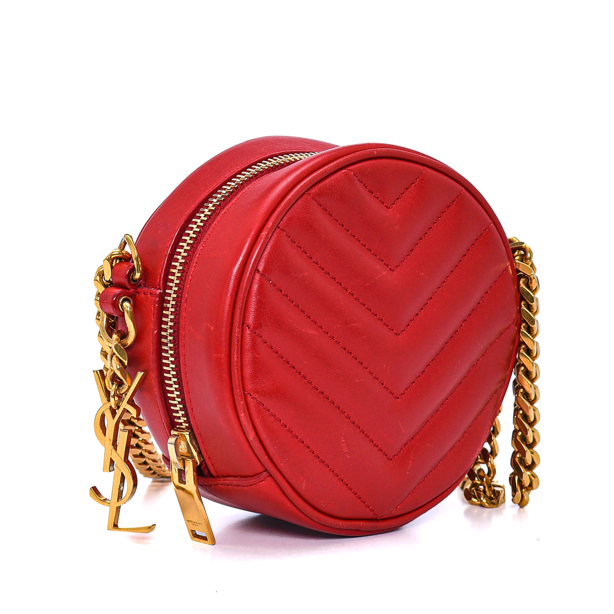 Yves Saint Laurent - Red Quilted Leather Jade Round Crossbody Bag